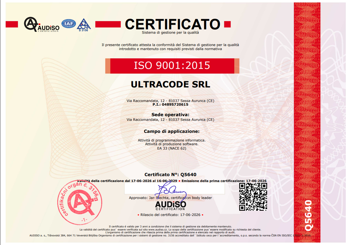 Certificato ISO 9001 di Ultracode S.r.l.